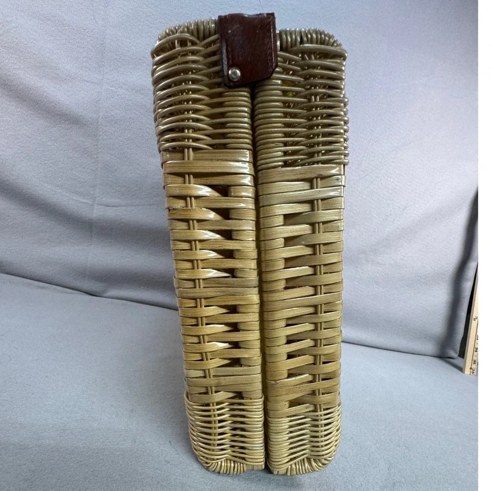 Vintage 1950s 60s Wicker Leather Briefcase British Hong Kong Chain Accent MCM
